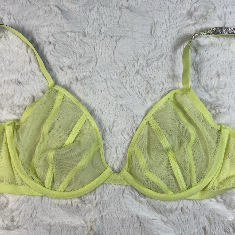 Victoria's Secret Very Sexy Mesh Shine Strap Demi Bra Lime Green Low Cut 36C NWT - Picture 4 of 8